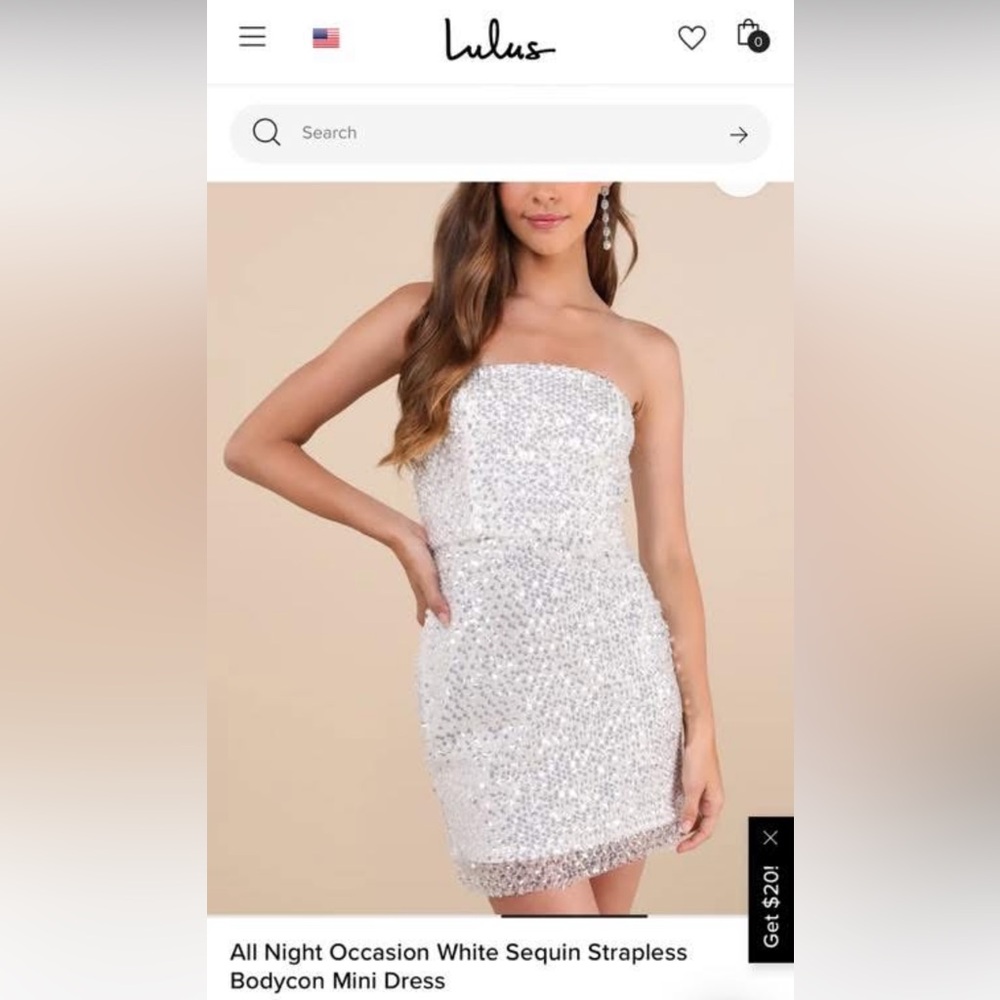 Lulu's White Silver Sequin Strapless Bodycon Dress